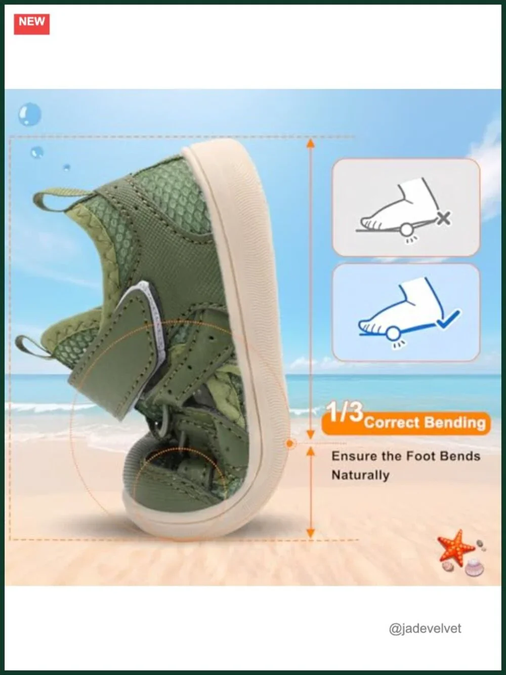 Kids Barefoot Sandals Water Shoes Quick-Dry Non-Slip Adjustable Hook & Loop